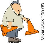 Rf Clipart Illustration Of A Man Setting Out Orange Construction Cones