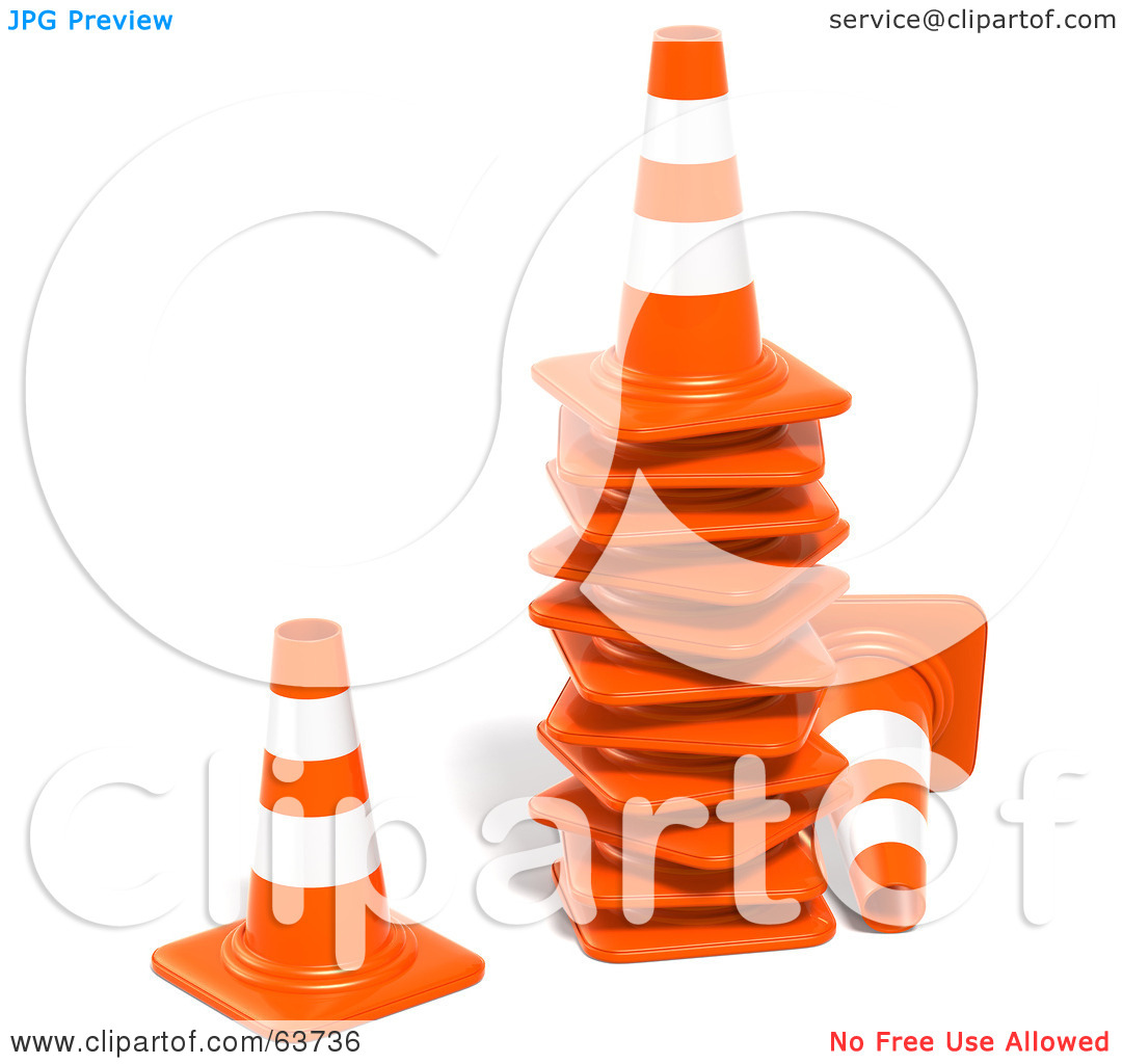 Rf  Clipart Illustration Of A Stack Of 3d Orange Construction Cones
