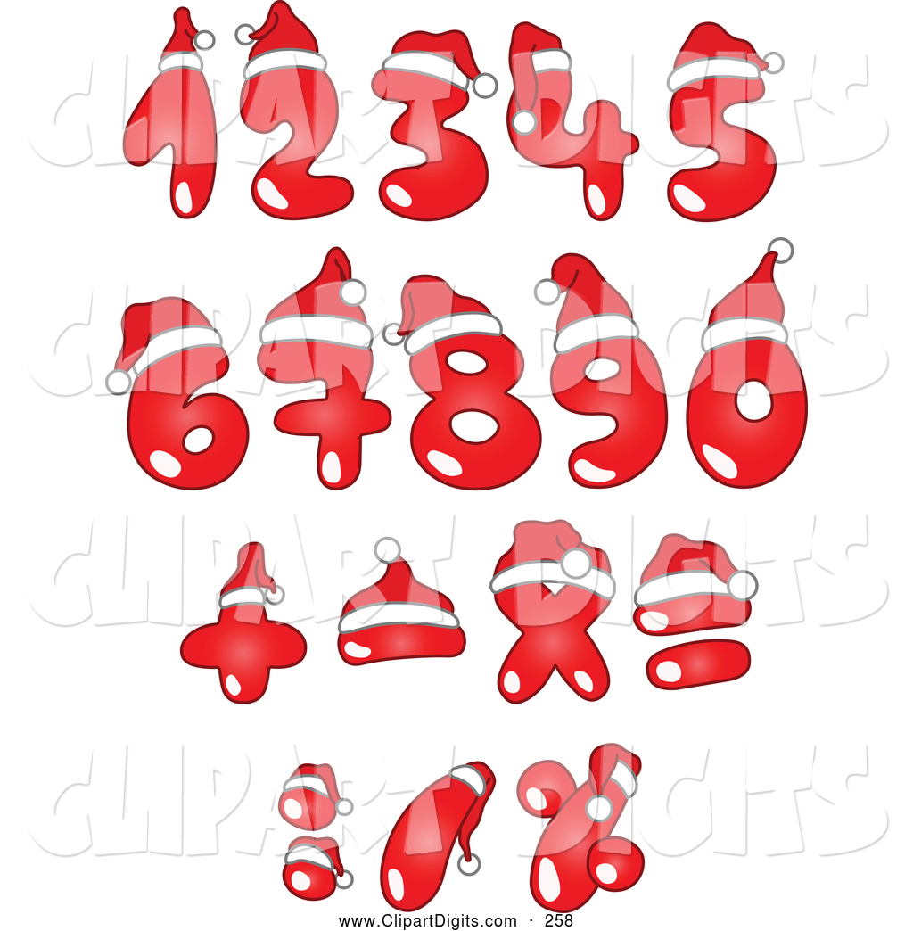 Vector Clip Art Of Red Christmas Numbers Wearing Santa Hats By