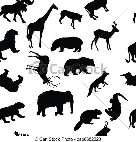Vector   Wild Animals Seamless Pattern Background   Stock Illustration
