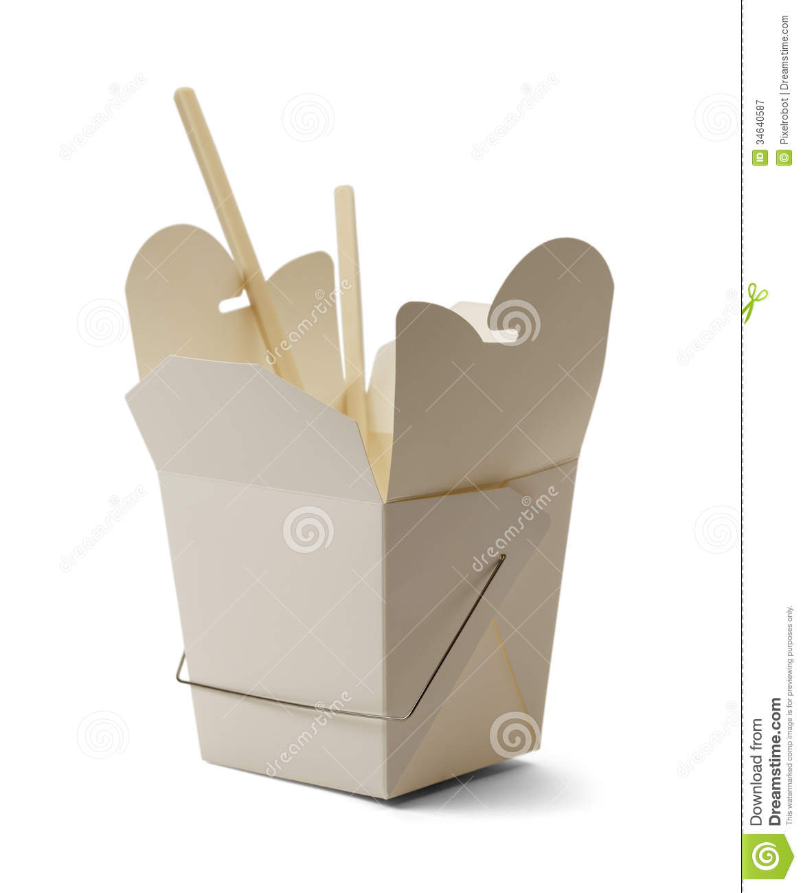 White Chinese Take Out Container And Chop Sticks Isolated On White    