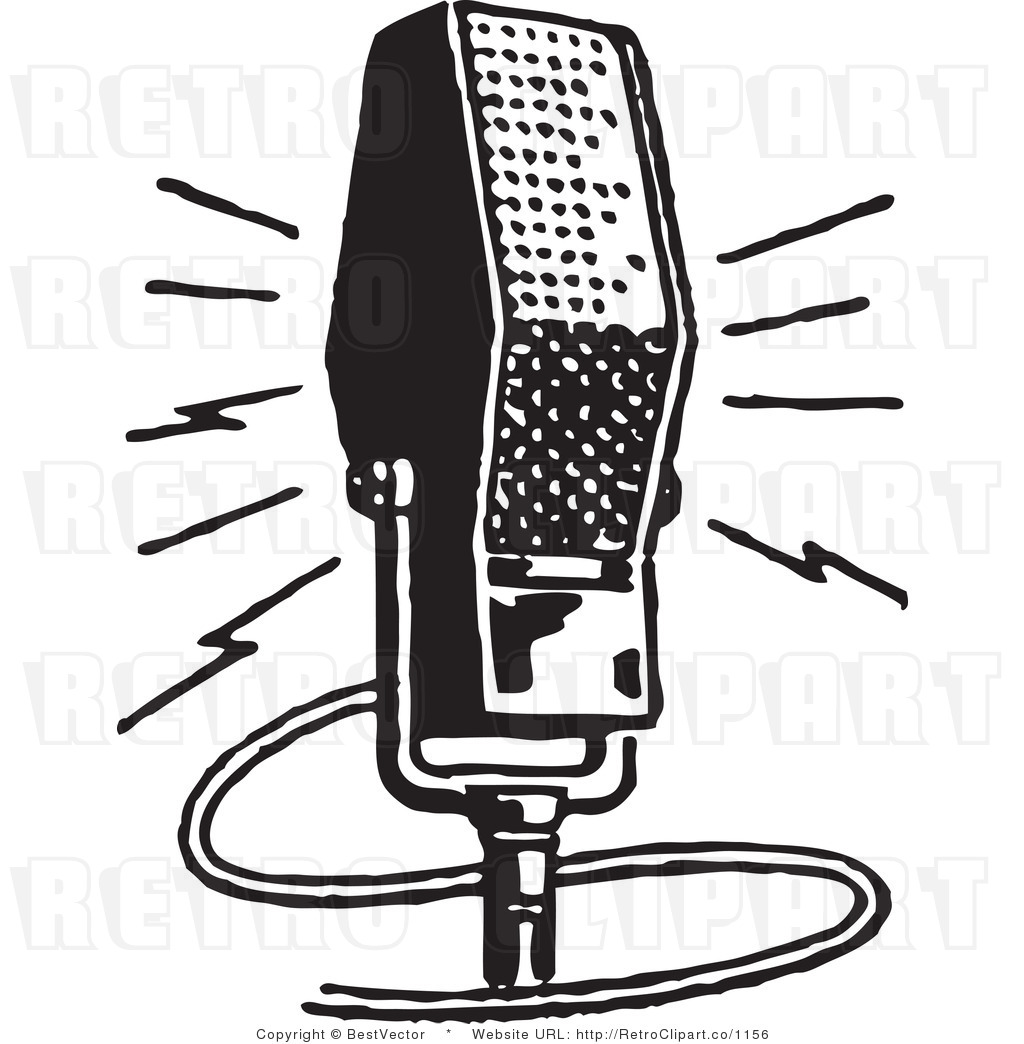 And White Retro Vector Clip Art Of A Microphone By Bestvector    1156