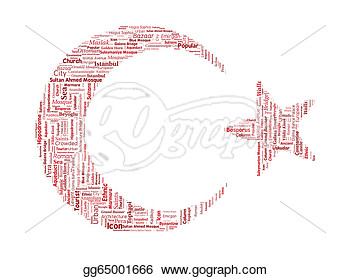 Clip Art   Turkey Istanbul Word Cloud Inside Crescent And Star Shapes