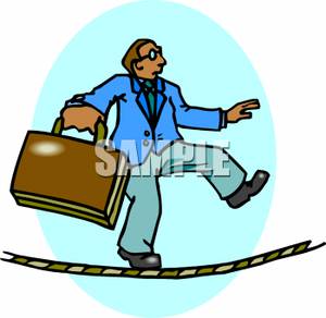 Clipart Image Of A Man With A Briefcase Walking On Tight Rope