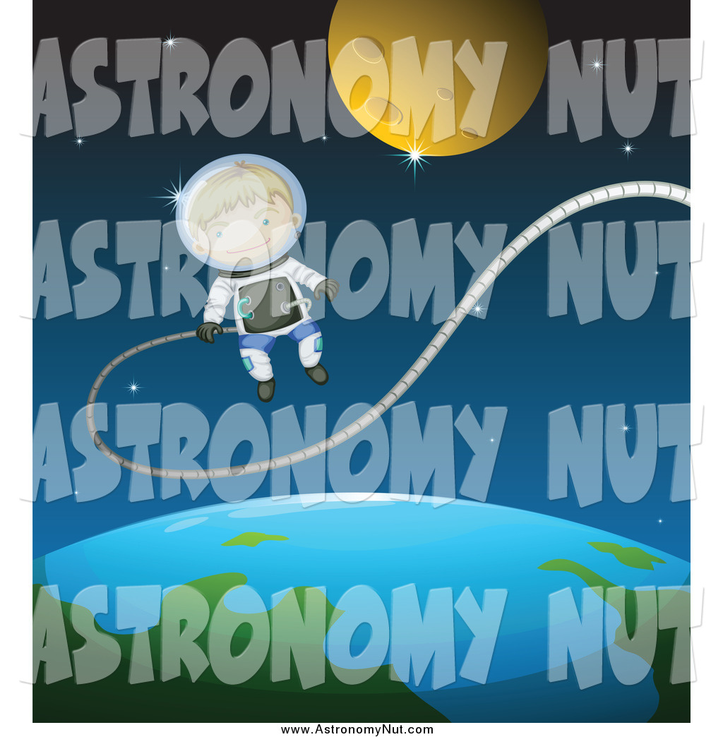 Clipart Of A Happy Astronaut Boy Floating Between Earth And The Moon