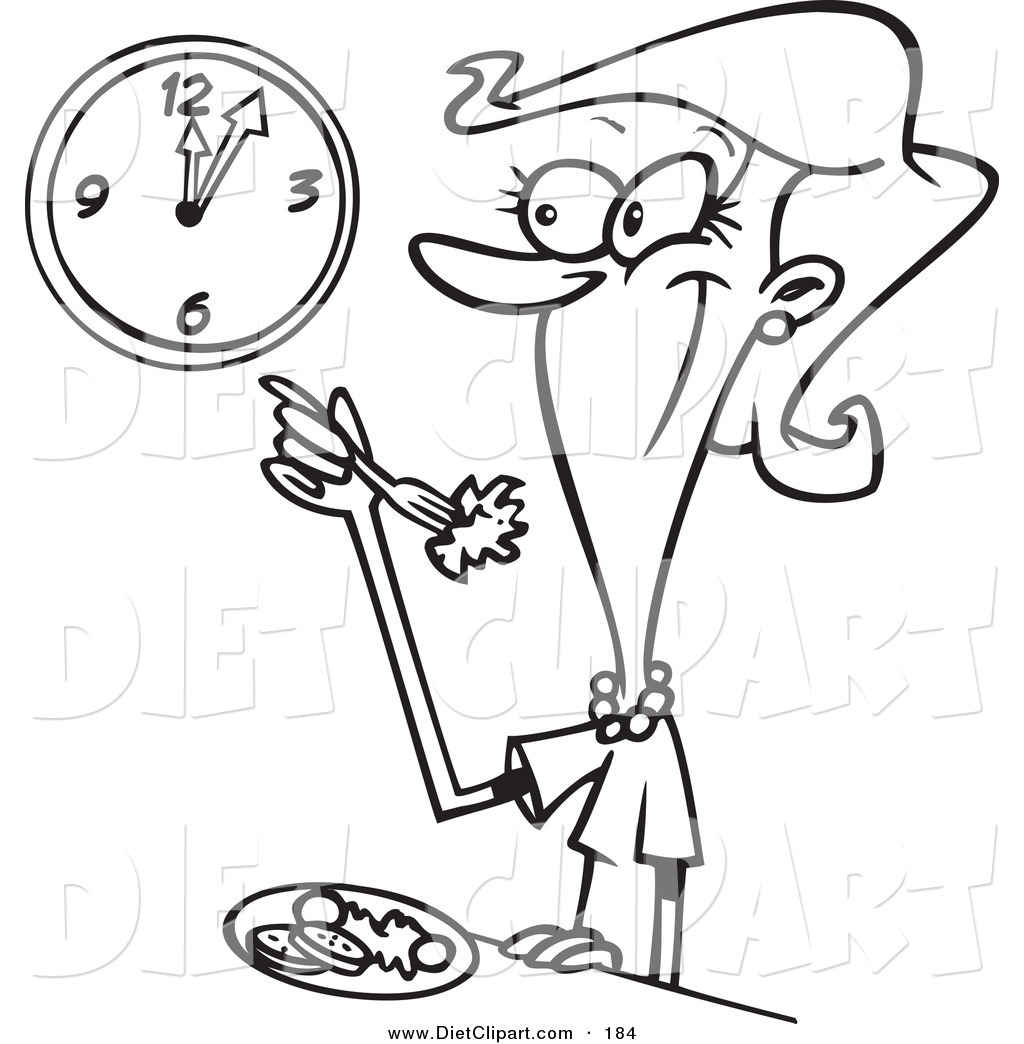 Diet Clip Art Of A Coloring Page Of A Woman Eating A Healthy Lunch By    