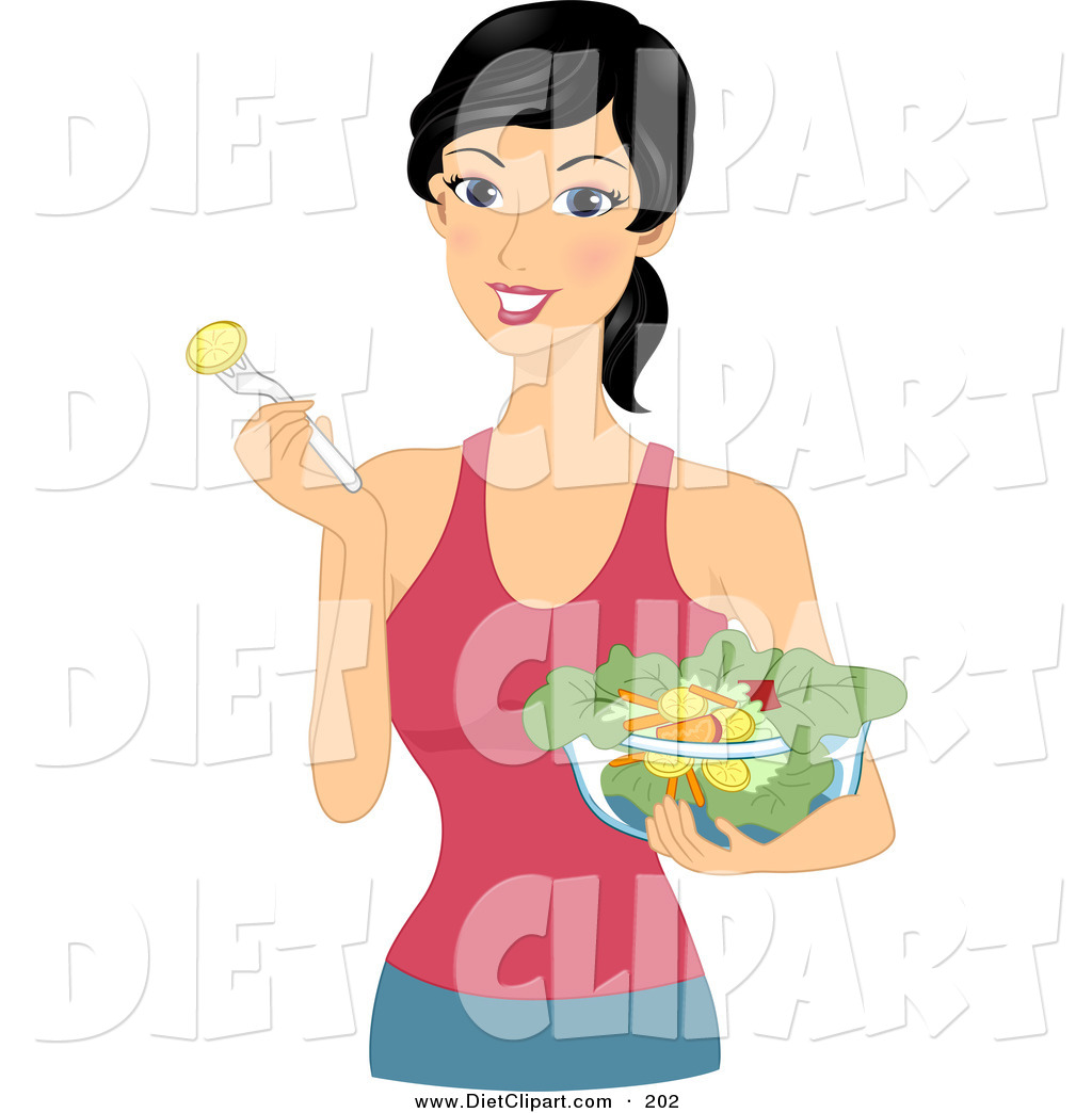 Diet Clip Art Of A Healthy White Woman Eating Salad By Bnp Design