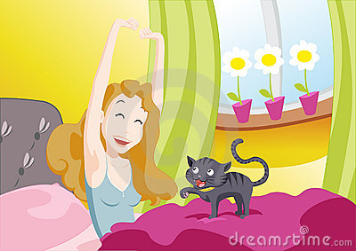 Girl Waking Up In The Morning Clipart Royalty Free Stock Photography    