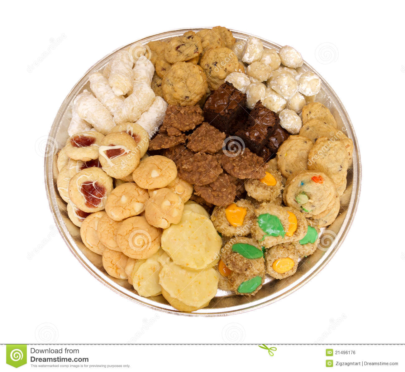 Homemade Fresh Baked Assortment Of Cookies On Tray Isolated On White