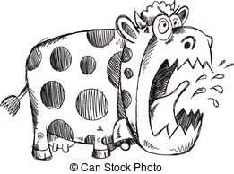 Mad Crazy Cow Sketch Vector Illustration Art