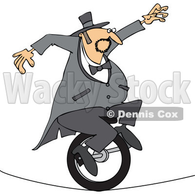     Man Riding A Unicycle On A Tight Rope   Royalty Free Vector Clipart