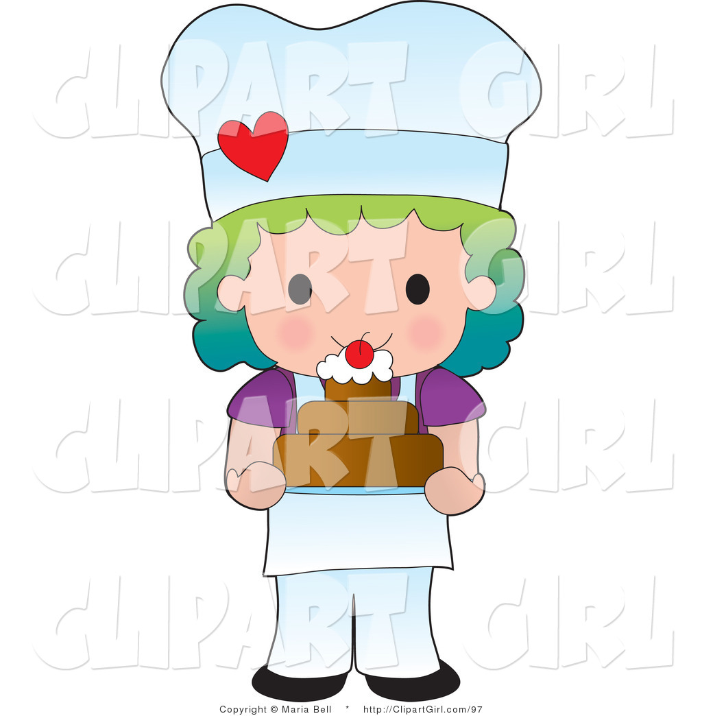 Rainbow Haired Girl Chef Or Baker Holding A Freshly Baked Cake Topped
