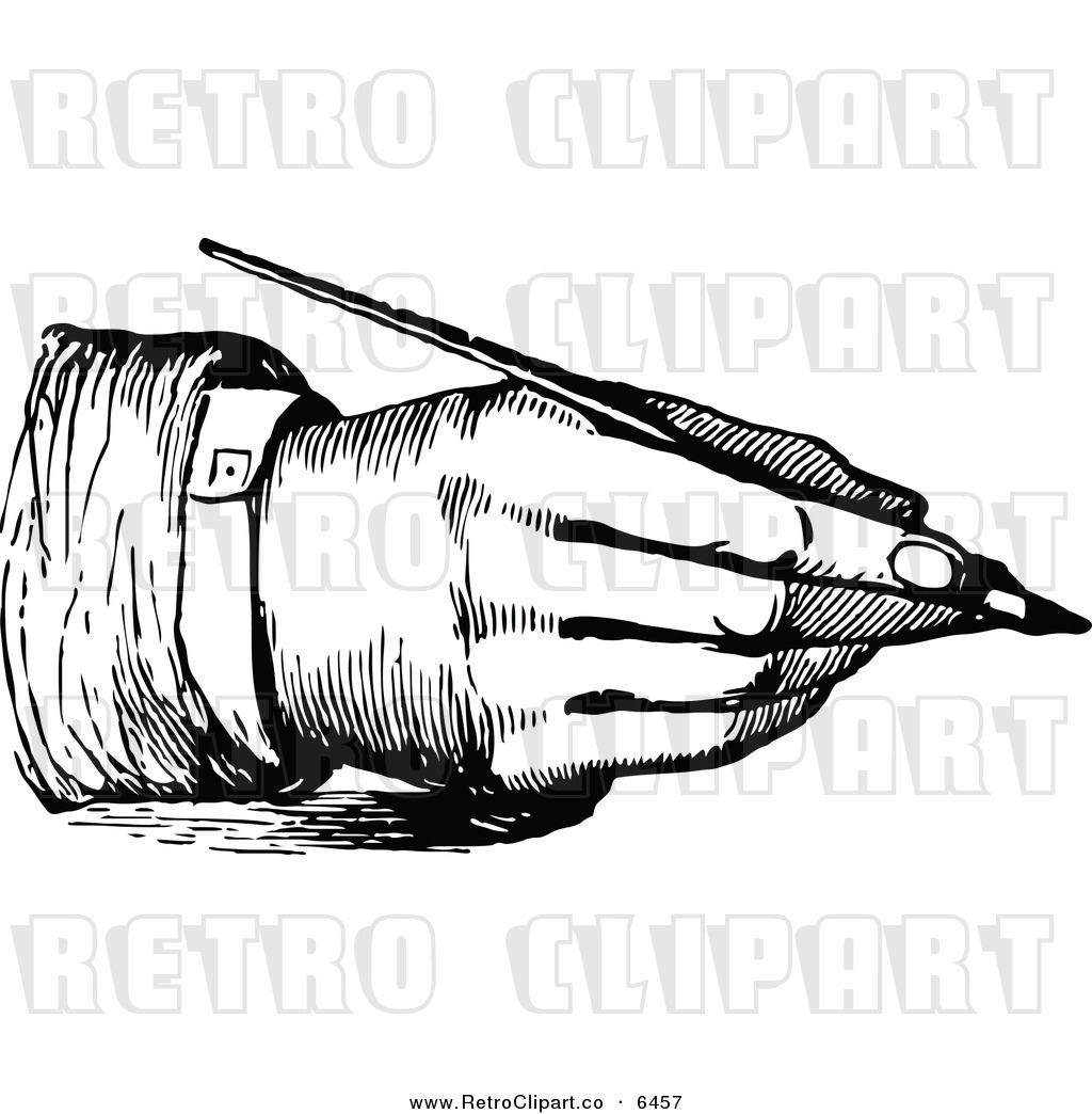 Vector Clipart Of A Retro Black And White Hand Writing With A Fountain