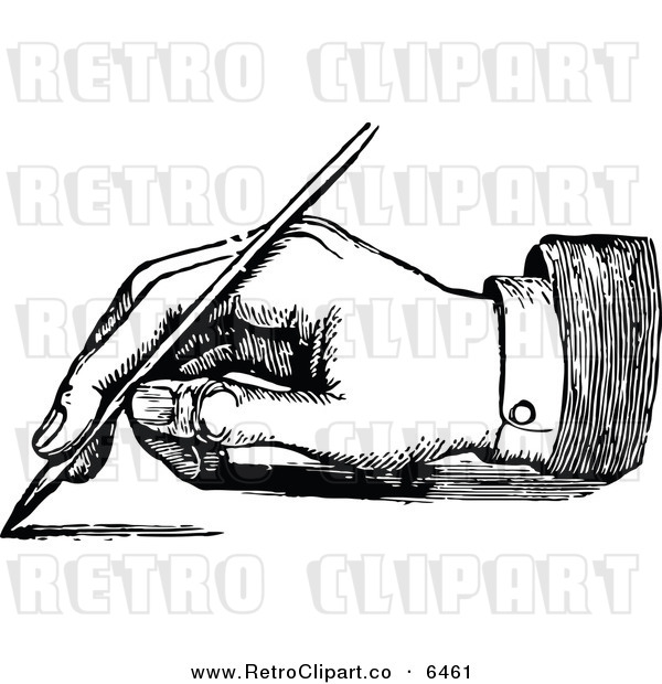 Vector Clipart Of A Retro Black And White Hand Writing With A Fountain