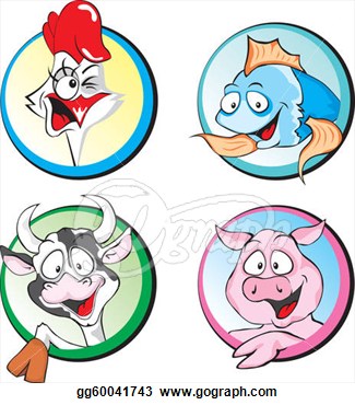Vector Illustration   Cow Pork Chicken Fish  Eps Clipart Gg60041743