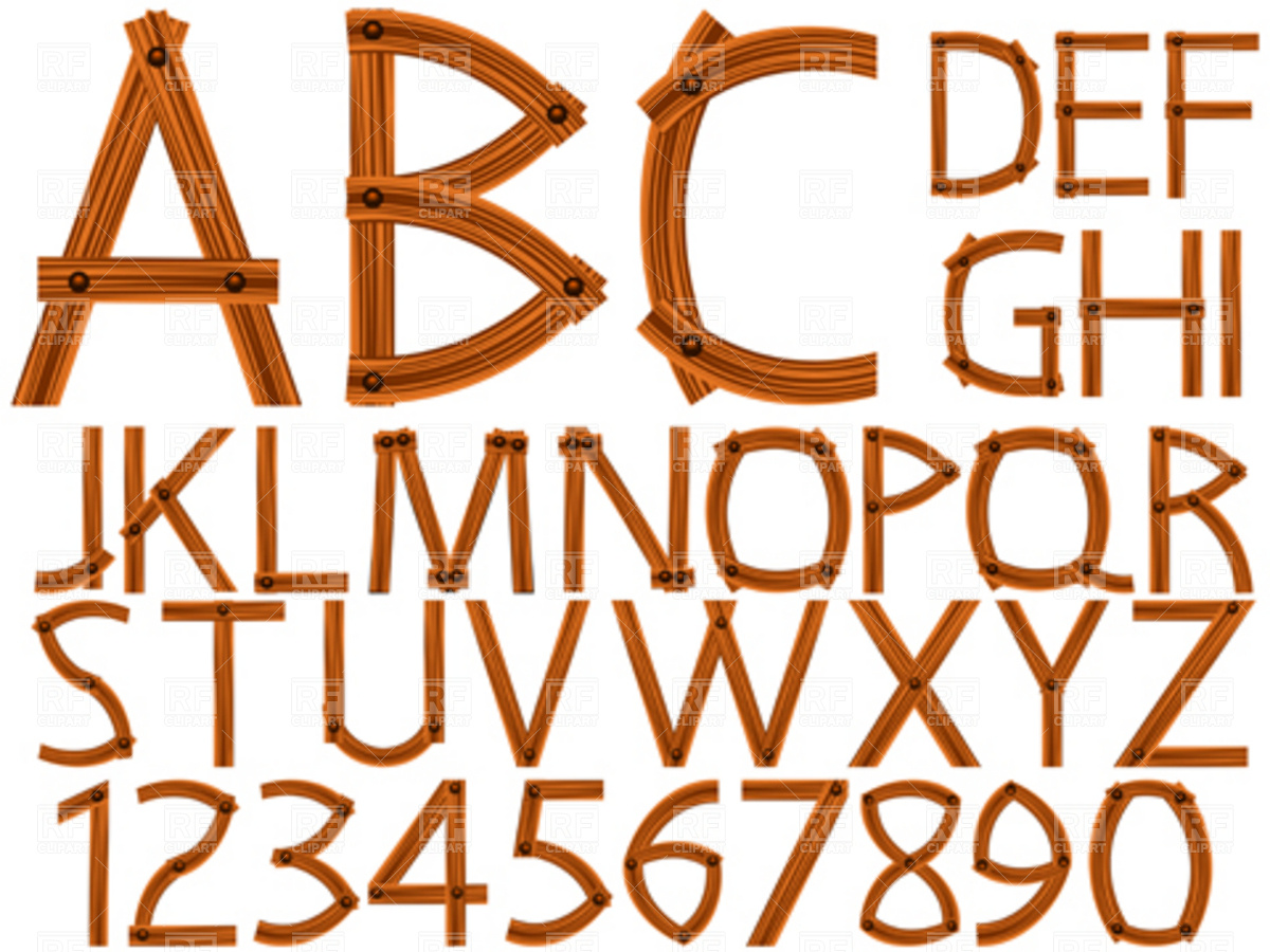 Wooden Alphabet And Numbers Vector