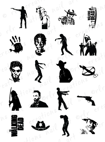 20 Nail Decals Walking Dead Silhouette Asst Water Slide Nail Decals