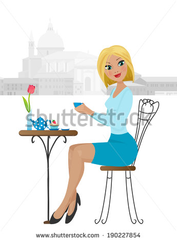 Blonde Woman Drinking Coffee Or Tea In A Cafe  Romantic Pretty Lady