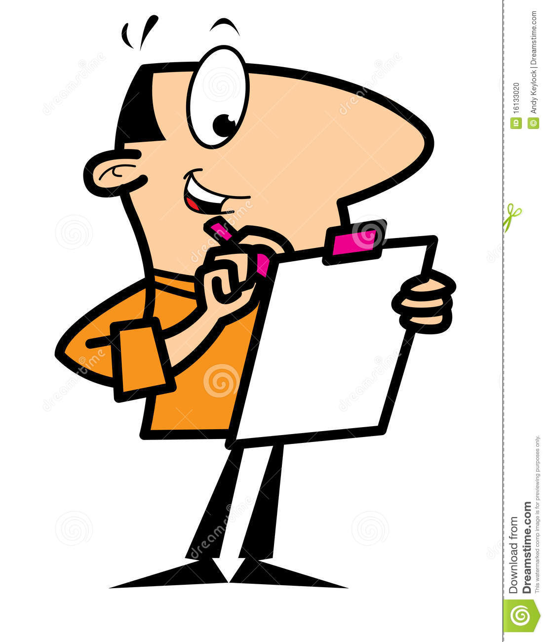 Cartoon Illustration Of A Man Smiling Holding A Clipboard And Pen