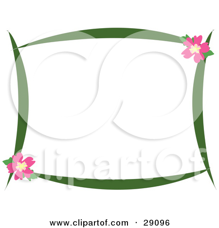 Clipart Illustration Of A Green Stationery Border With Pink Hibiscus