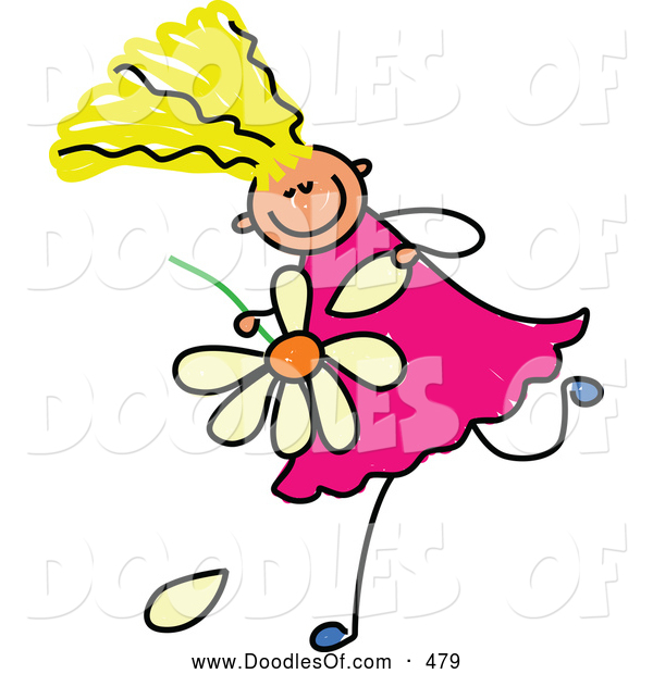     Clipart Of A Grinning Blond Girl Playing He Loves Me He Loves Me Not