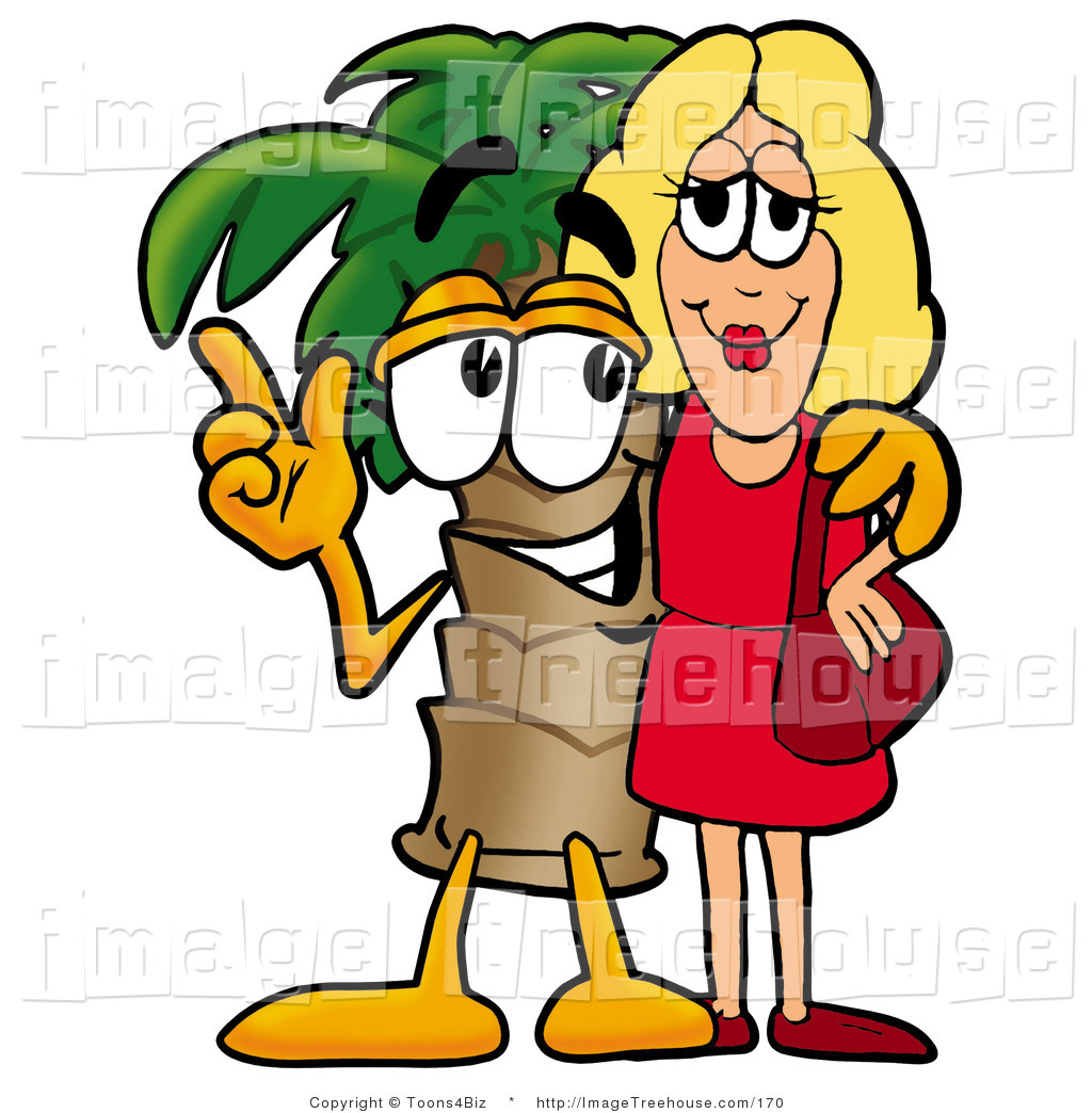 Clipart Of A Palm Tree Mascot Cartoon Character With An Arm Around A