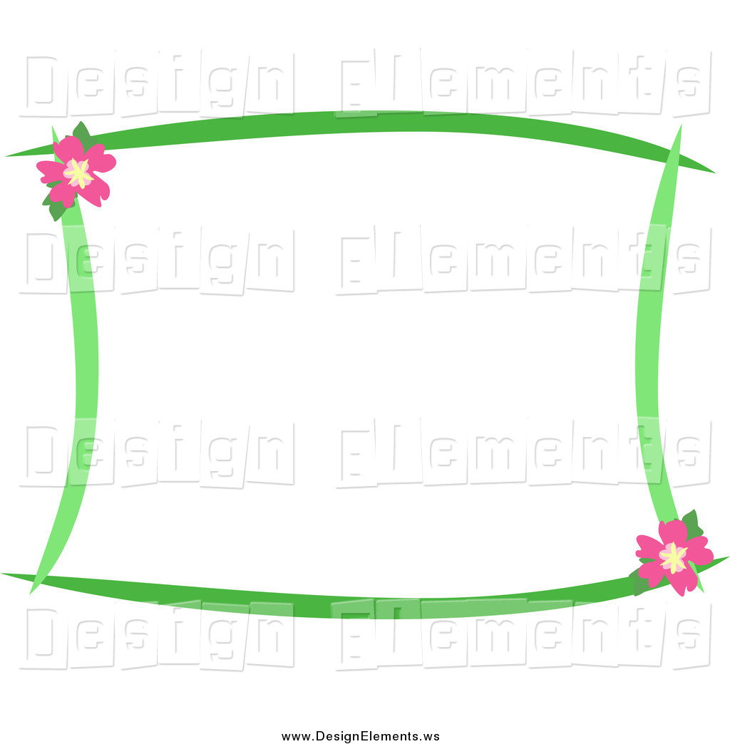 Clipart Of A Stationery Border Of Green Lines And Pink Hibiscus