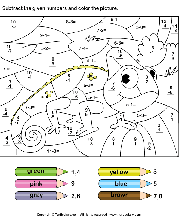 Color By Subtracting Numbers Worksheet 5   Turtle Diary