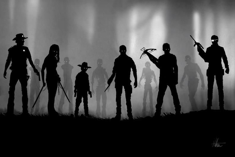Cool Art  Limbo Style The Walking Dead Batman And Nightmare Before    