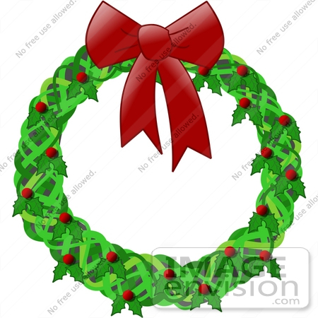Holiday Christmas Wreath Decoration Made Of Holly With Red Berries And