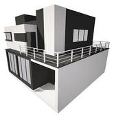 Modern House Exterior Isolated Over White 3d   Royalty Free Clip Art