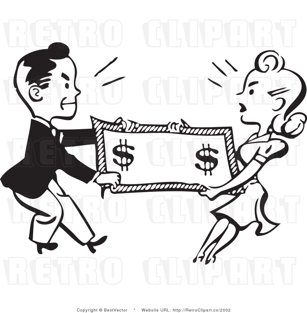     Of War Retro Man And Woman Fighting Over Money By Bestvector    2002