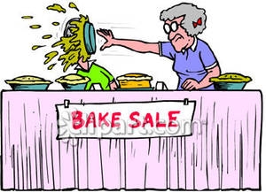     Of Women Fighting At A Bake Sale   Royalty Free Clipart Picture