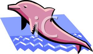 Pink Dolphin Above Choppy Waters Clip Art Image