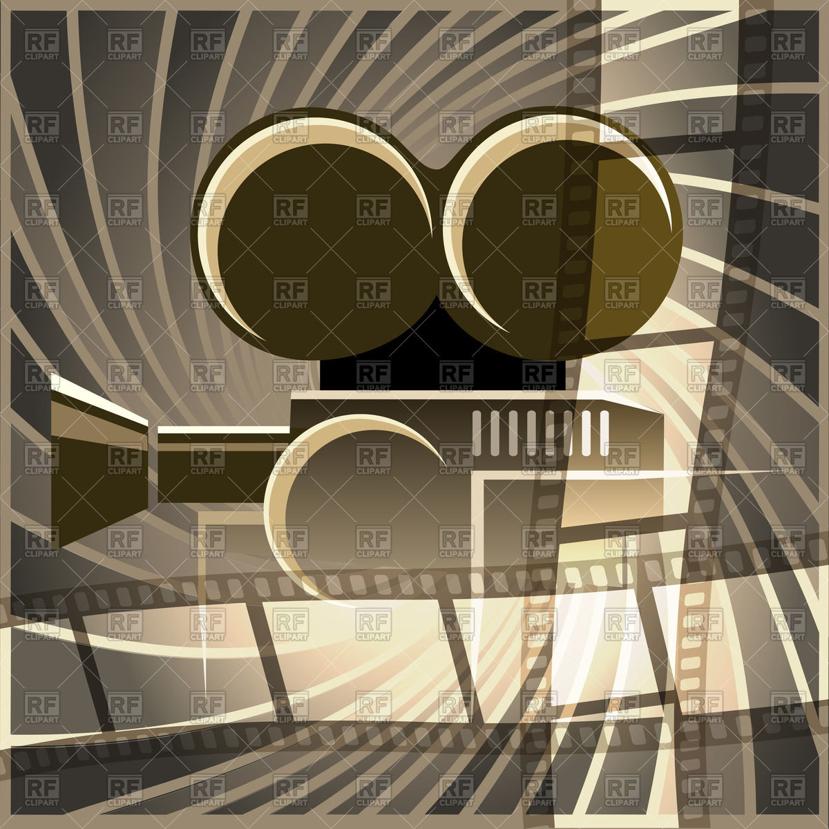 Retro Poster With Old Movie Camera And Film Strip   Cinematography