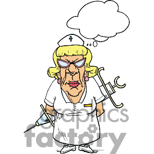 Royalty Free Nurse Trying To Hide A Huge Needle Clipart Image Picture