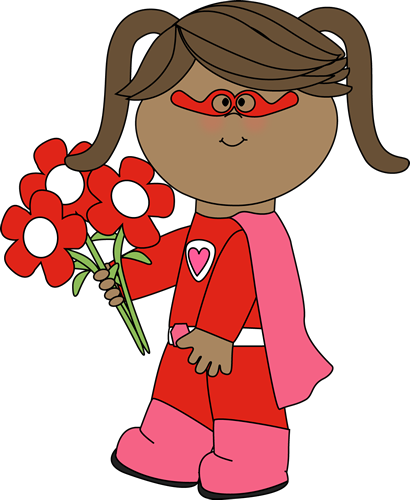 Superhero Girl With Flowers Clip Art   Valentine S Day Superhero Girl