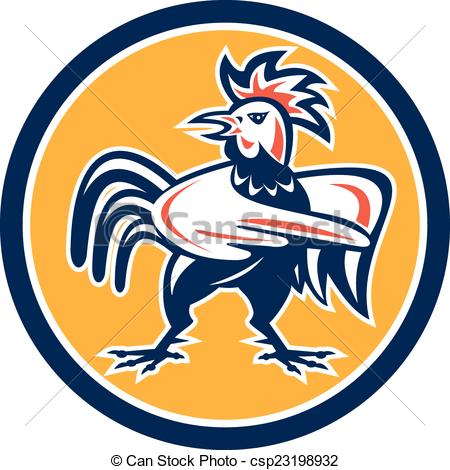 Vectors Of Chicken Rooster Angry Pointing Circle Retro   Illustration