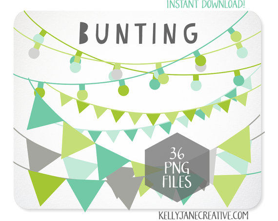 Bunting Clipart   String Of Lights In Blue Green And Gray   Instant