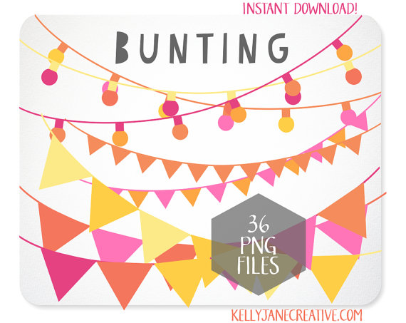 Bunting Clipart   String Of Lights In Pink Orange And Yellow   Instant
