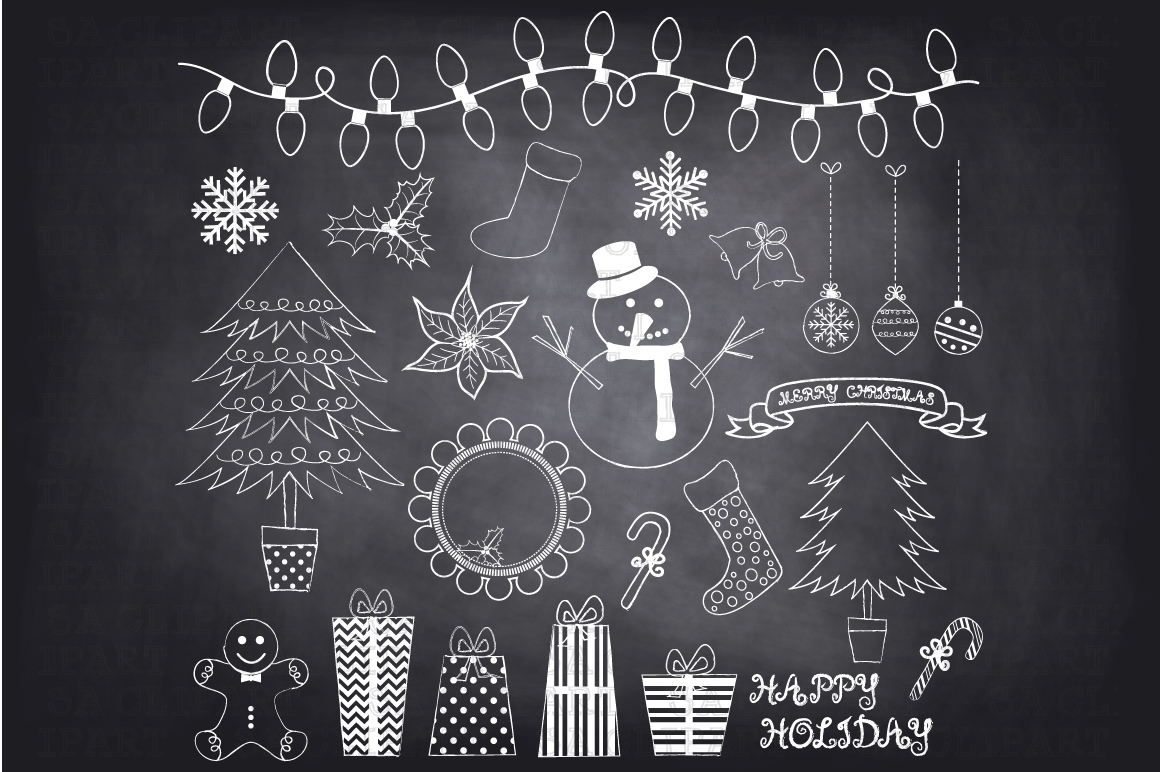 Chalkboard Christmas Doodles Clipart   Illustrations On Creative