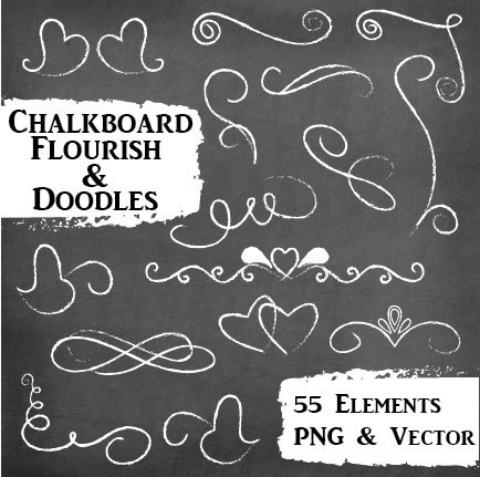 Chalkboard Clip Art   Flourish And Doodles Clipart Set  Commercial Use    