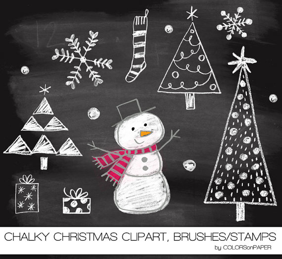 Chalkboard Doodles Christmas Digital Clipart Photoshop Brushes And    