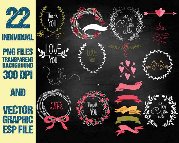 Chalkboard Doodles Flowers Clipart Digital Graphic By Room25days
