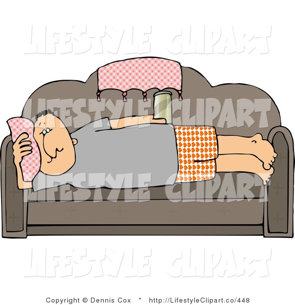 Clip Art Of A Male Couch Potato Man Laying On His Couch Watching Tv    