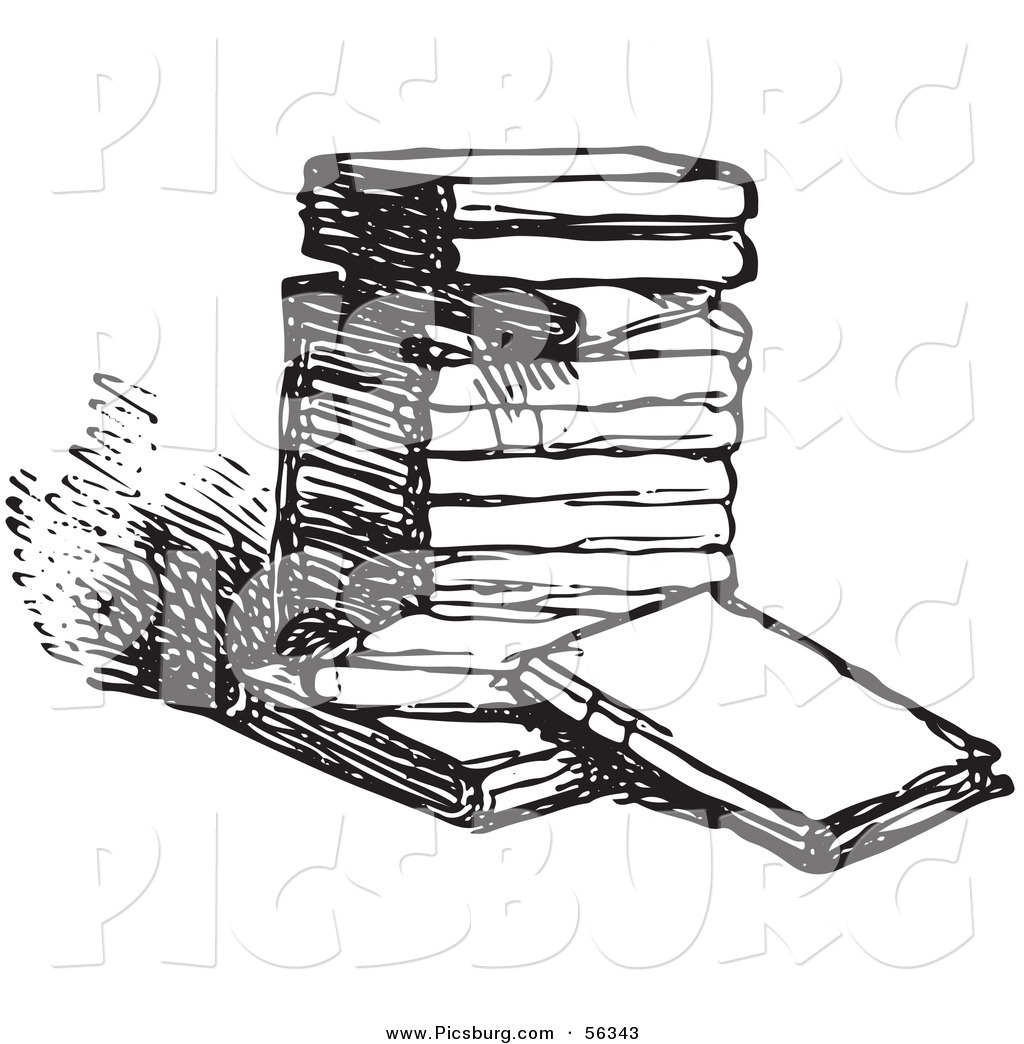 Clip Art Of An Old Fashioned Vintage Stack Of Books In Black And White