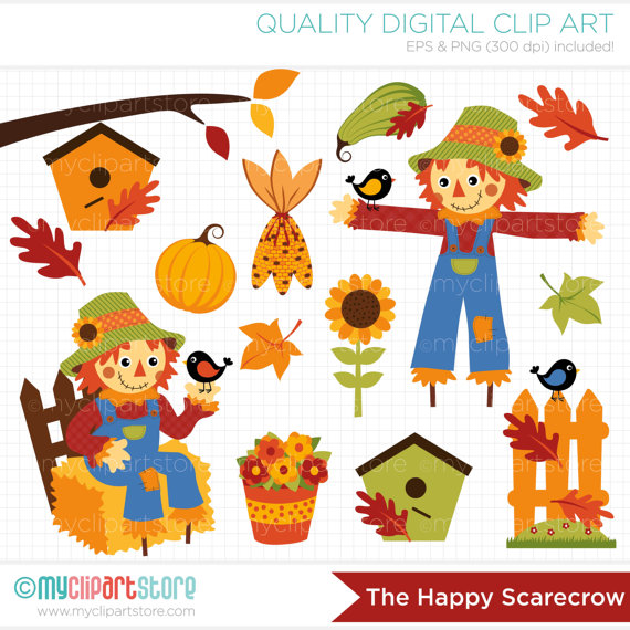Digital Clipart   The Happy Scarecrow   Fall   Autumn   Harvest Clip    
