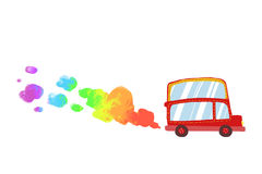 Illustration For Children  Little Red Car With Rainbow Smoke  Royalty