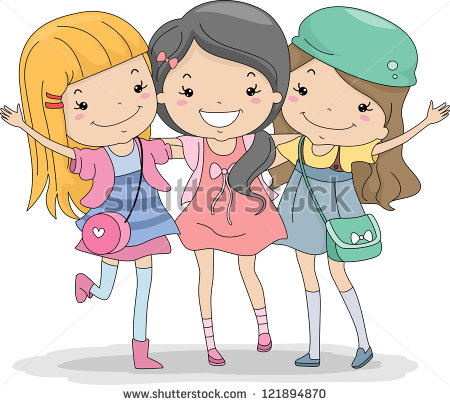Illustration Of A Group Of Girls Huddled Together   121894870