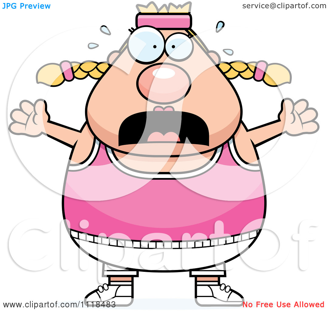 Of A Stressed Plump Caucasian Gym Woman   Royalty Free Vector Clipart